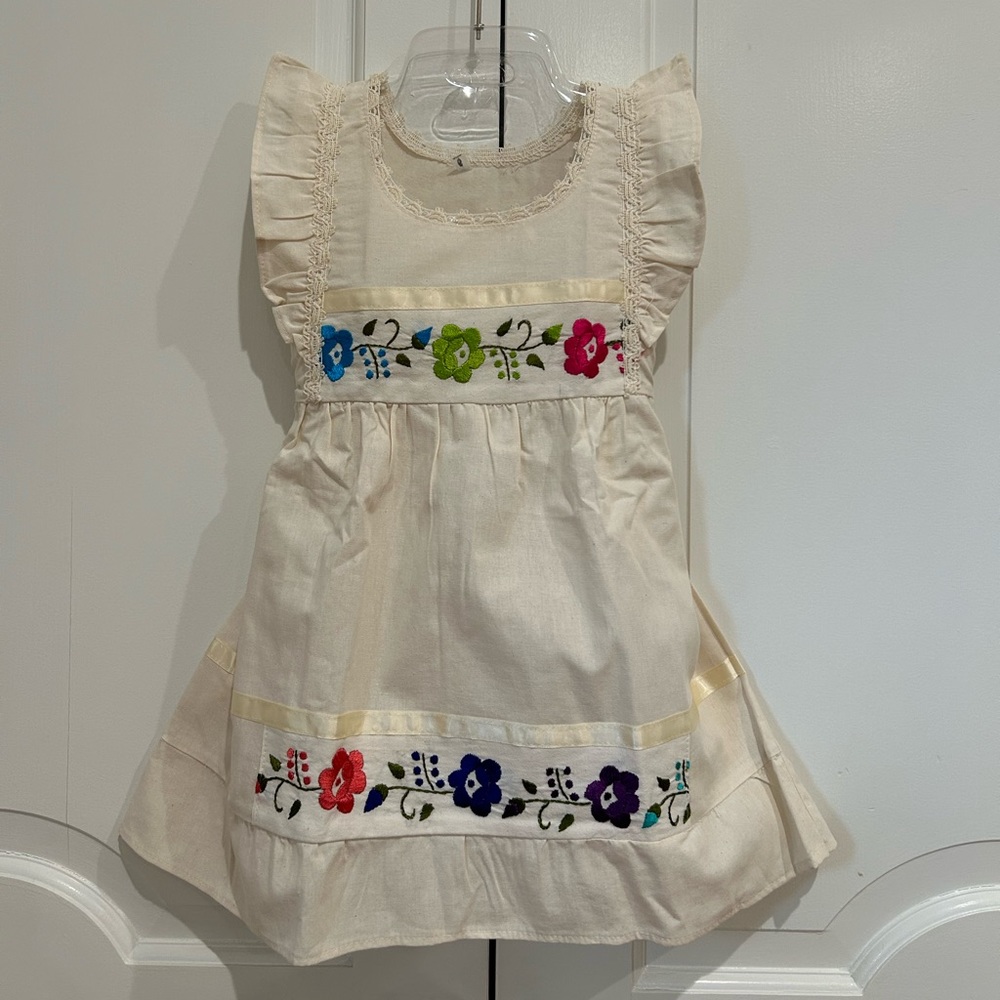 Mexican Girls Dress With Hand Embroidered.